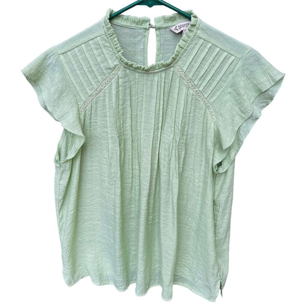 Nanette Lepore Flutter Sleeve Pintuck Top Sz L